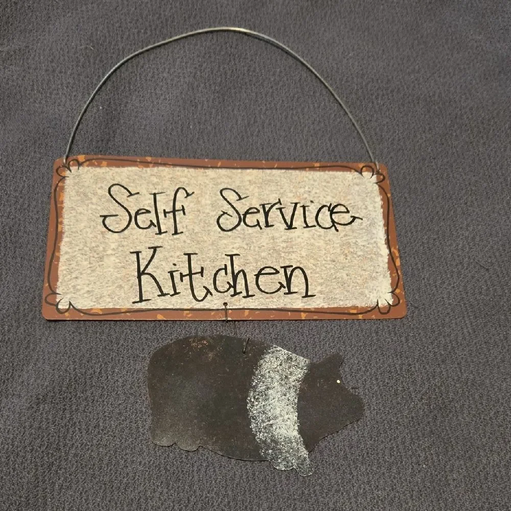 Rustic Self Service Kitchen Sign with Pig Accent